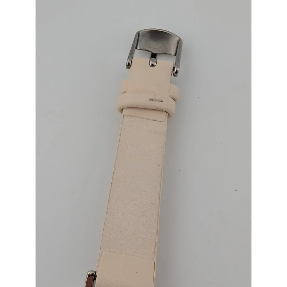 Women's Minimalist Quartz Watch 34mm Case White Faux Leather Band-‎ New Battery